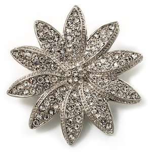Blumen Brosche mit Strass im Diamant Design (Silberfarben)  