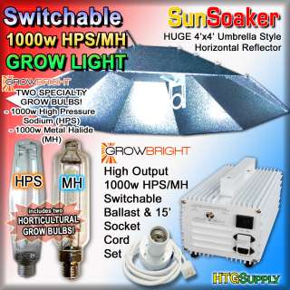 1000 watt HPS & MH GROW LIGHT SYSTEM SUNSOAKER HOOD 4x4  