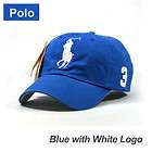 Blue polo cap baseball tennis outdoor sports casual hat big pony white 