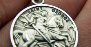 Sterling Silver 925 Mens George Patron St Saint Medal Necklace Pendant 