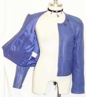 BLUE Smooth LEATHER Women German Designer JACKET Coat M  