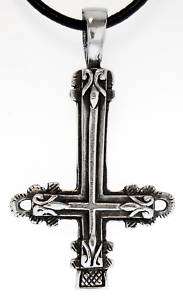 INVERTED ST PETERS CROSS Silver Pewter Pendant Leather  
