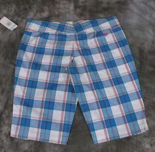 Roxy Juniors Bermuda Shorts Blue White Pink Plaid size 5  