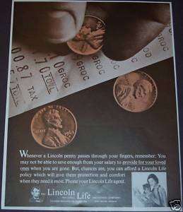 1964 LINCOLN NATIONAL LIFE INSURANCE COMPANY AD ART  
