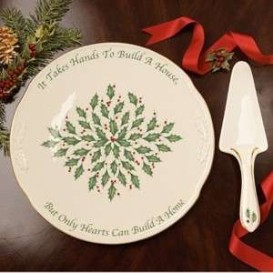 LENOX HOLIDAY SENTIMENT CAKE PLATE with SERVER NEW  
