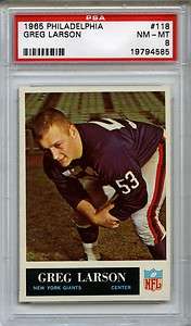 1965 Philadelphia Football Greg Larson #118 Giants PSA 8 NM MT  