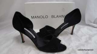 Manolo Blahnik Black Suede Flower Cut Out Heels 39.5  