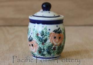 Polish Pottery CA Mini Small Jar Canister PUMPKINS Halloween  