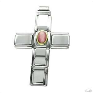 Kette Kreuz mit Oval rosa mit Goldrand, Italy Charm by SLart 