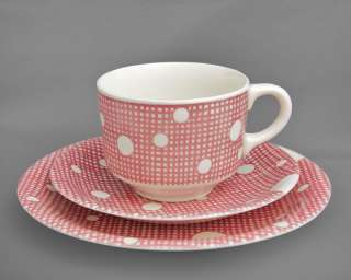 johnson brothers vintage retro polkerdot gingham cup trio set pink or 