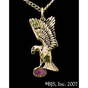 Eagle Necklace with Gem, 14k Yellow Gold, Garnet set gemstone, Eagle 