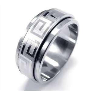   China Inspired Design Titanium Silver Ring Size 8 CET Domain Jewelry