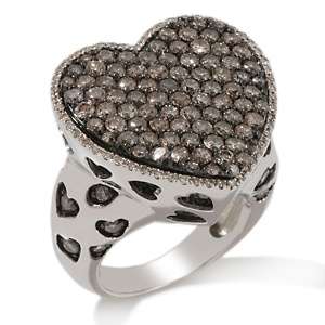   47ct Champagne and White Diamond Sterling Silver Heart Ring 