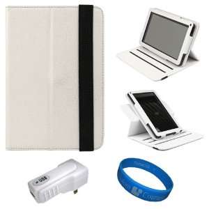  SumacLife White Textured Leather Folio Case Cover with 