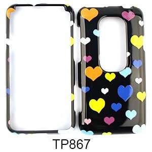  CELL PHONE CASE COVER FOR HTC EVO 3D HEARTS ON BLACK Cell 