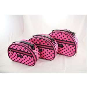 Hot Pink Polka Dots Cosmetic Bag 3pc Set 