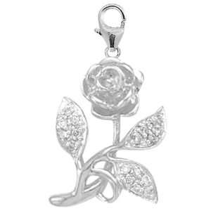  14K White Gold Diamond Rose Charm Jewelry