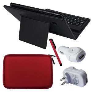  Premium Black Leather Case With Bluetooth Keyboard + Red Touch 