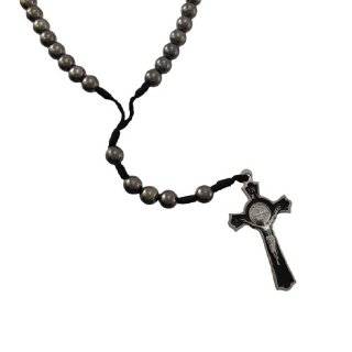  Black Hematite Bead Rosary Necklace & Crucifix Clothing