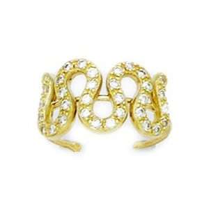 14k Yellow Gold CZ Adjustable Wavy Body Jewelry Toe Ring   JewelryWeb