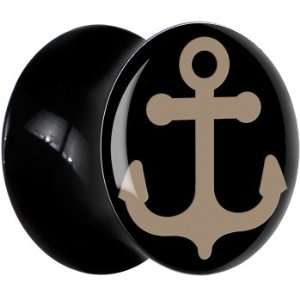  2 Gauge Black Acrylic Anchor Saddle Plug: Jewelry