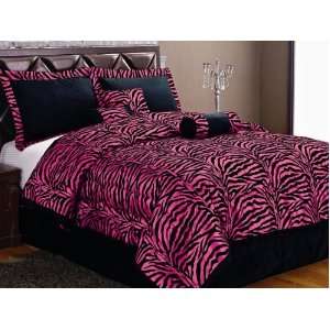  7 Pcs Flocking Zebra Satin Bed In A Bag Comforter Set 