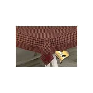 Burgundy Applique Star Tablecloth 54x54 Khaki Plaid Cotton  