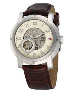 Tommy Hilfiger Watch, Mens Automatic Brown Leather Strap 1710157 