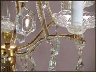 Vintage French Gilt Bronze Beaded Crystal Chandelier Floor Lamp 