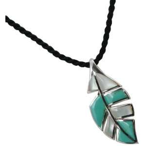   Mother of Pearl Leaf Pendant & Cord Necklace   Anti Tarnish Jewelry