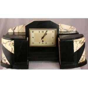  Antique French Art Deco Garniture Marble Mantle Clock 