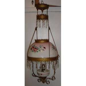    Early Victorian Hand Painted Antique Oil Lamp
