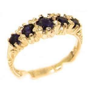  Antique Style Solid Yellow Gold Natural Sapphire Ring with 