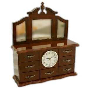   Wooden Finish Antique Styled Jewelry Box With Clock 