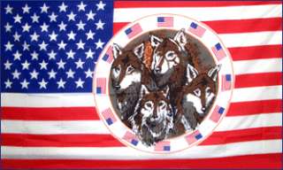 Patriotic Wolves in Circle USA 3x5 American Flag Banner  