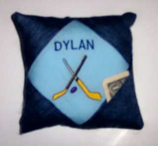 PERSONALIZED Denim Tooth Fairy Pillow   HOCKEY  