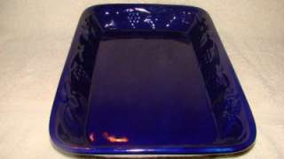 Cobalt Blue Baking Dish Casserole Pan Fruit Design  