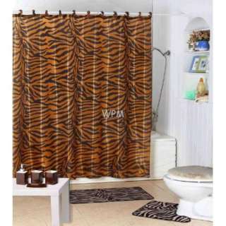  Shower Curtain Jungle Safari Brown Zebra with decorative Hooks Kids 