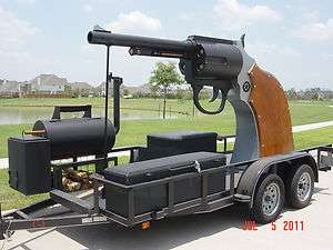 Custom Made STEEL BBQ Gun shaped Smoker Pit with Trailer 7H x 13L 