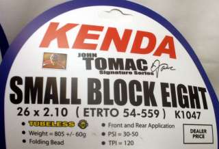 KENDA 26 X 2.1 2.10 TUBELESS SMALL BLOCK 8 EIGHT TIRES 047853830590 