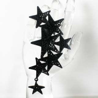 Black Stars 4 Long Swarovski Crystal Cocktail Ring Glam Rocker 