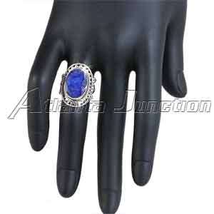   ROUGH CUT BLUE SAPPHIRE STONE HAND TOOLED SILVER RING   SIZE 8