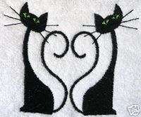Black Cat towel Heart towel Decorative towel  