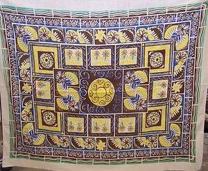 Vintage S O S Tablecloth Flowers Yellow Blue Brown 51x63 Excellent