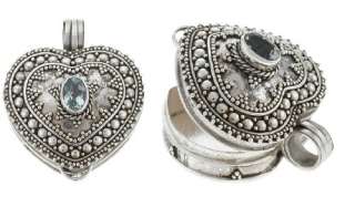 Heart Sterling Silver Blue Topaz Gemstone Locket Pendant Bali  