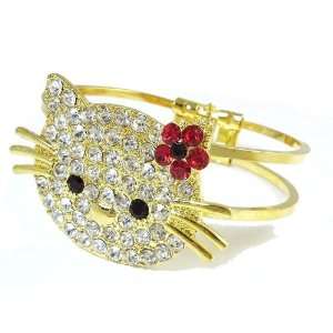   Bangle Bracelet with Red Crystal Flower Bow Arts, Crafts & Sewing