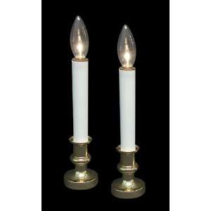   of 2 Battery Operated Brass Plated Lighted Christmas Candle Lamps 9.5
