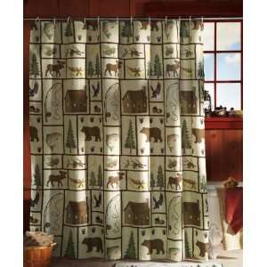 Woodland Shower Curtain with Rings Northwoods Bear Moose Tree Country 