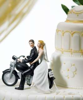MOTORCYCLE GET AWAY WEDDING COUPLE CAKE TOPPER  
