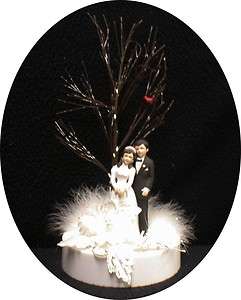   wonderland Red bird Snow tipped tree Christmas Wedding Cake Topper top